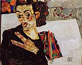 Self Portrait with Black Vase and Spread Fingers by Egon Schiele